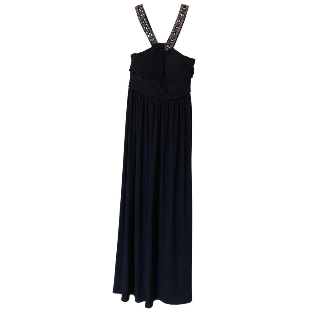 Xscape Navy Blue Beaded Halter Evening Dress Sz 6